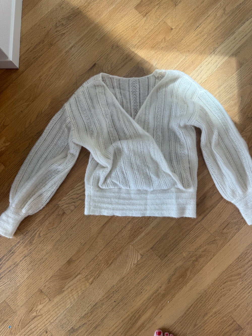 Sezane Cream Open-Weave V-Neck Sweater